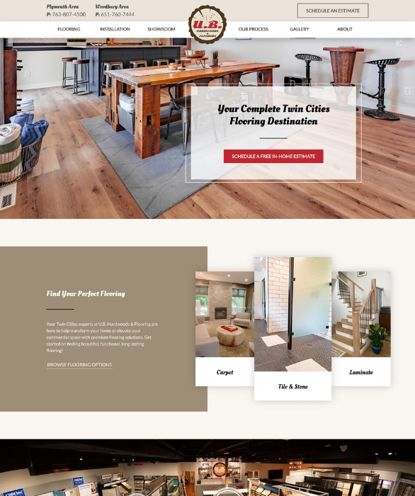 Custom Triton-built website concept for U.B. Hardwoods & Flooring