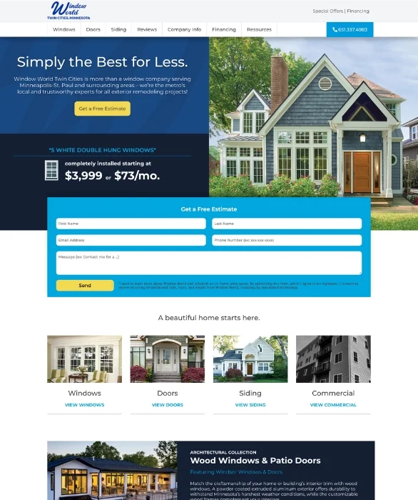 Custom Triton-built website for Window World Twin Cities